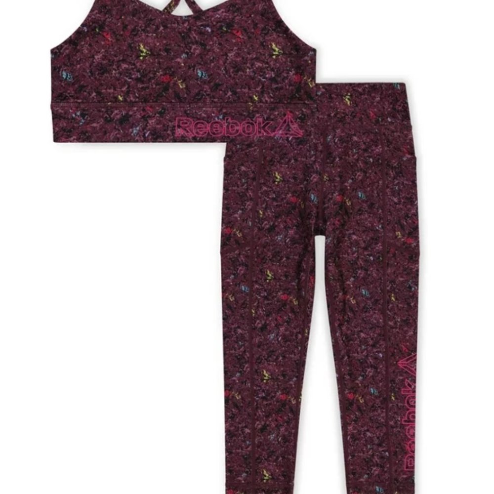 Reebok Girl's Printed Sports Bra And Leggings Set, 2 Piece, Sizes 6/6X
